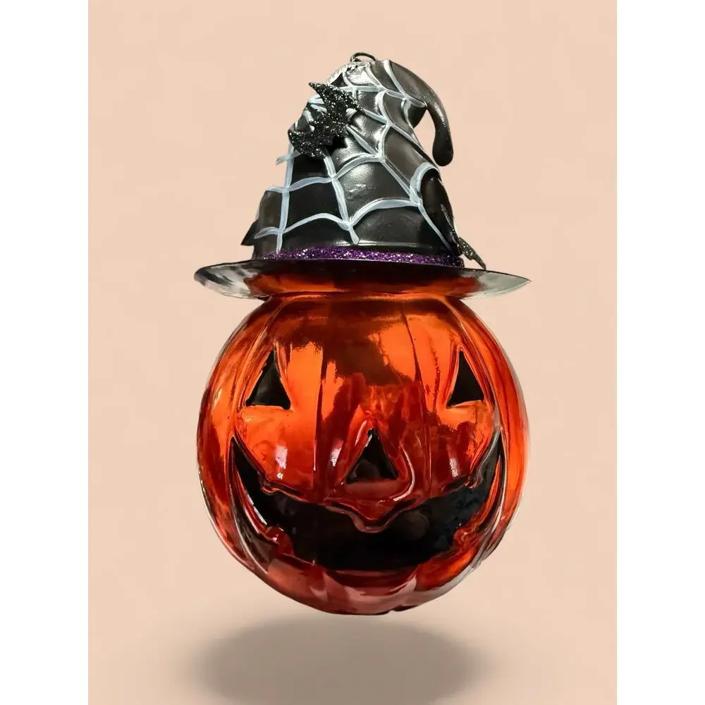 Halloween Solar Pumpkin Lantern Yard Stake Glass LED Outdoor Decor